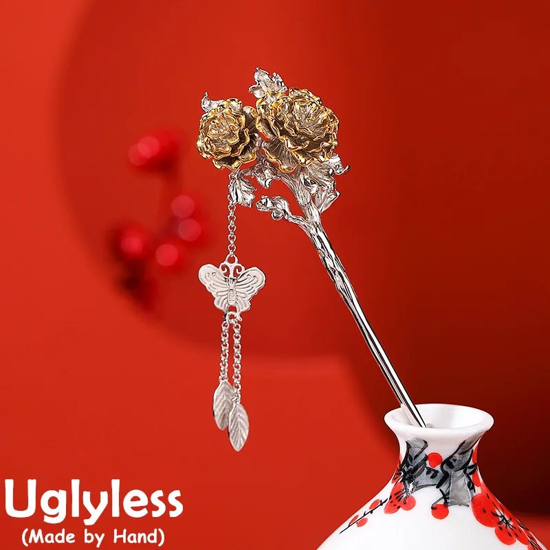 

Uglyless Monthly Flowers Hair Sticks for Women Elegant Orient Charming Hair Jewelry Real 925 Sterling Silver Hairwear Tassels