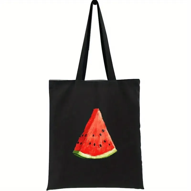Fashionable Watermelon Printed Canvas Tote Bag, Spacious and Reusable Shoulder Bag, Suitable for Travel and Shopping
