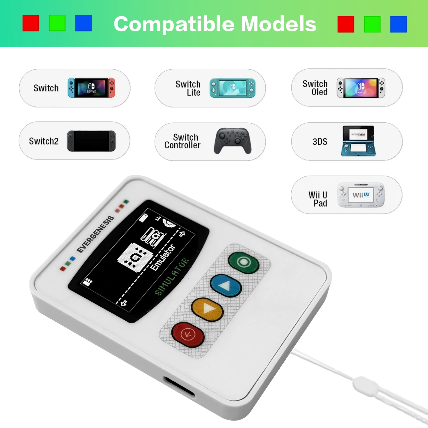 ل أميبو الذكية NFC محاكي Pixl.Js iNFC OLED بلوتوث قابلة للشحن محاكي للتبديل/Switch2 3DS Wii U ملحق