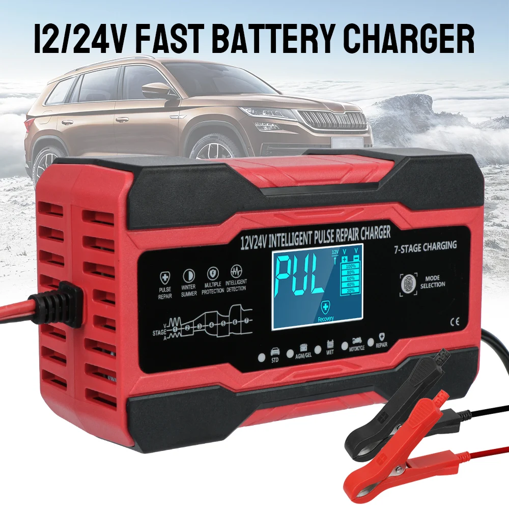 

Wet Dry Lead Acid Battery 12V 10A / 24V 5A Pulse Repair Digital Display Battery Charger Full Automatic Car Battery Charger