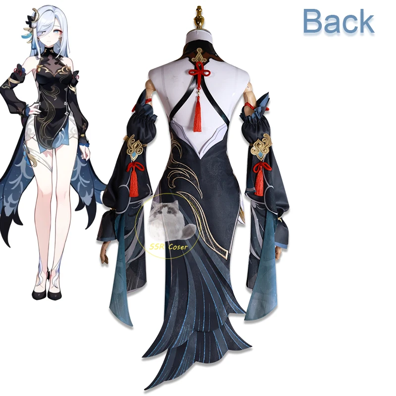 Shenhe Cosplay Traje para Mulheres, Frostflower Dew, Genshin Impact, Uniforme Adulto, Anime Halloween Trajes, Roupa de Personagem do Jogo, Peruca