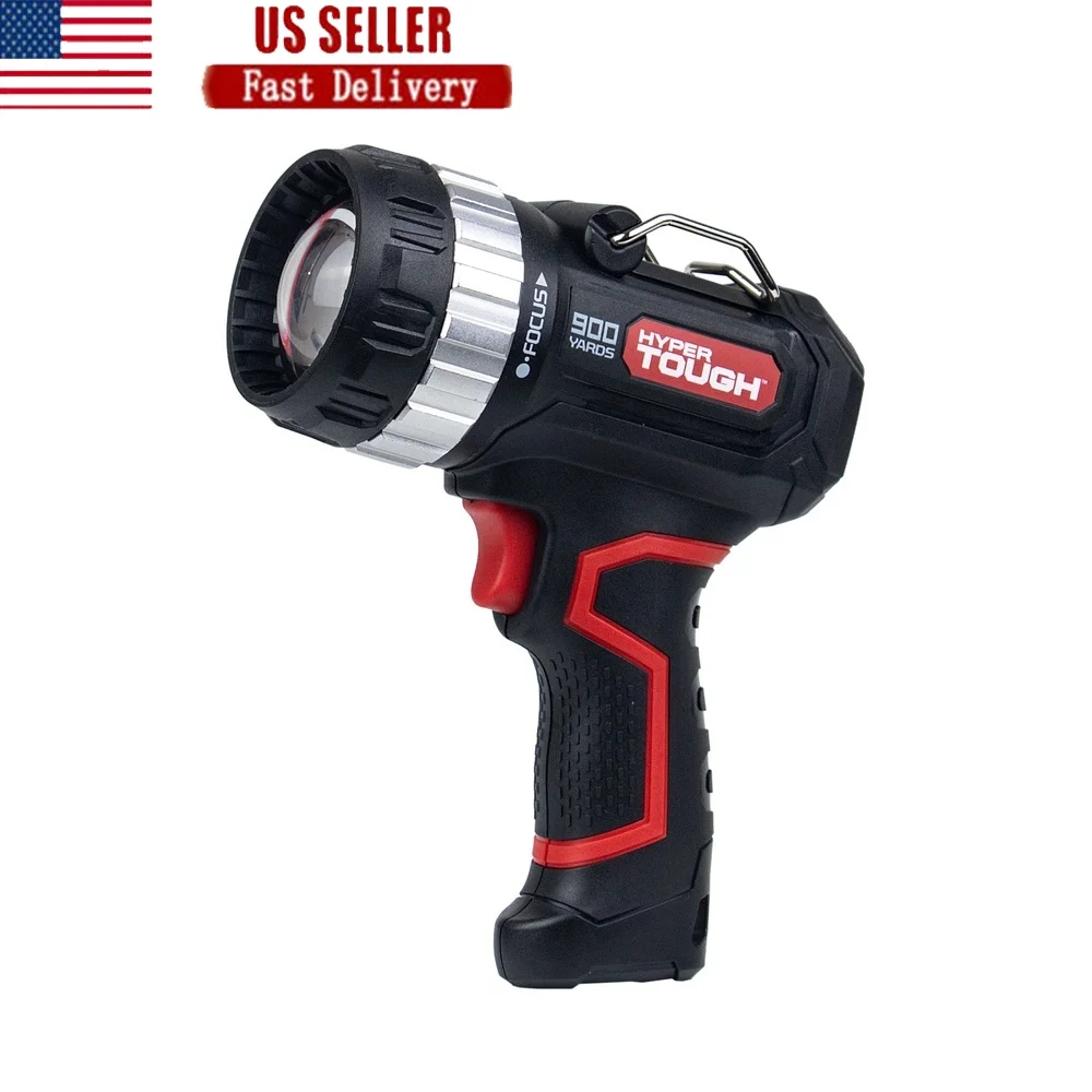 

1400 Lumen Rechargeable LED Spotlight with Adjustable Focus High Low Strobe Modes USB-C Charging Cable Battery Indicator