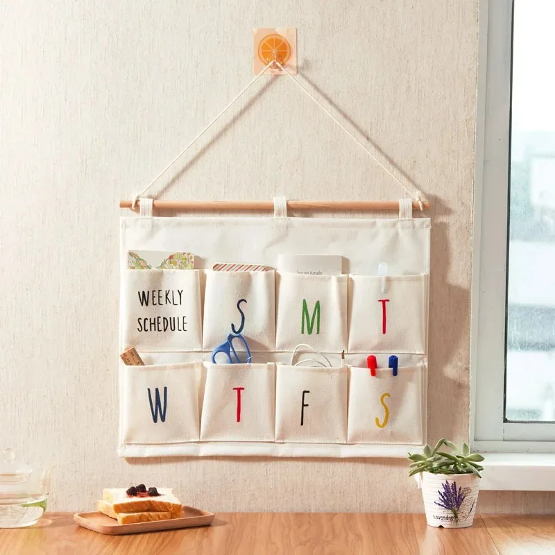 Cotton and Linen Fabric Storage Bag for Sundries, Number December, Letter, Sunday Decoration