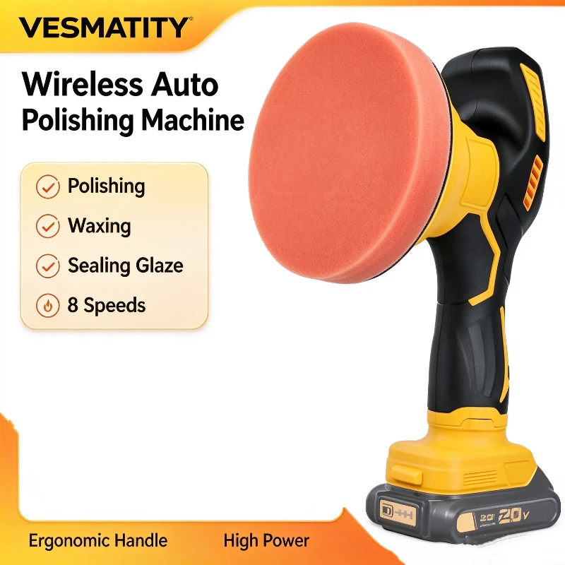 Cordless Electric Car Polisher 8 Speed Adjustable Wireless Auto Waxer Sander Glaze Sealer, Brushless Motor Polishing Tool