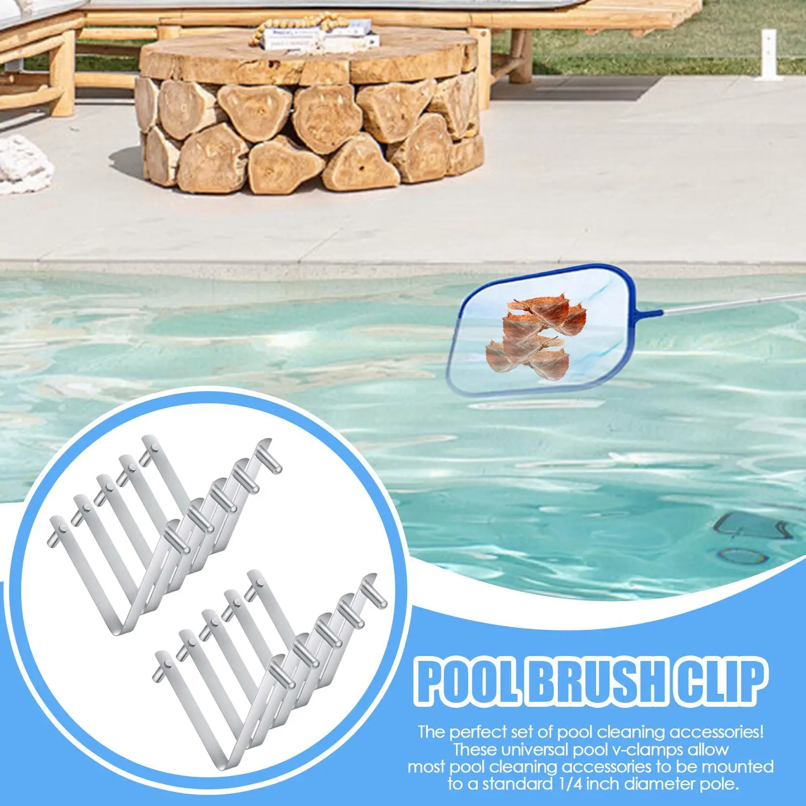 Swimming Pool Pole Clip 10-Piece Heavy Duty Rustproof Telescopic Pole V Shape Pool Clip For Vacuum Cleaner Skimmer Net Broom