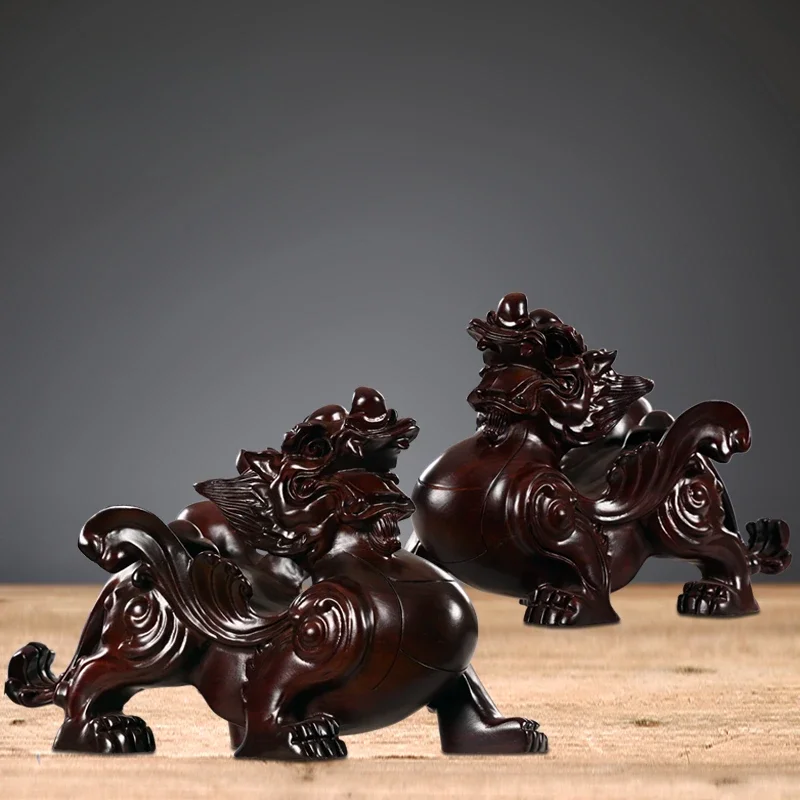 Ebony Wood Carving Brave Decoration Solid Wood Male and Female Pair of Opening Gifts Home Office Desktop Decoration Crafts