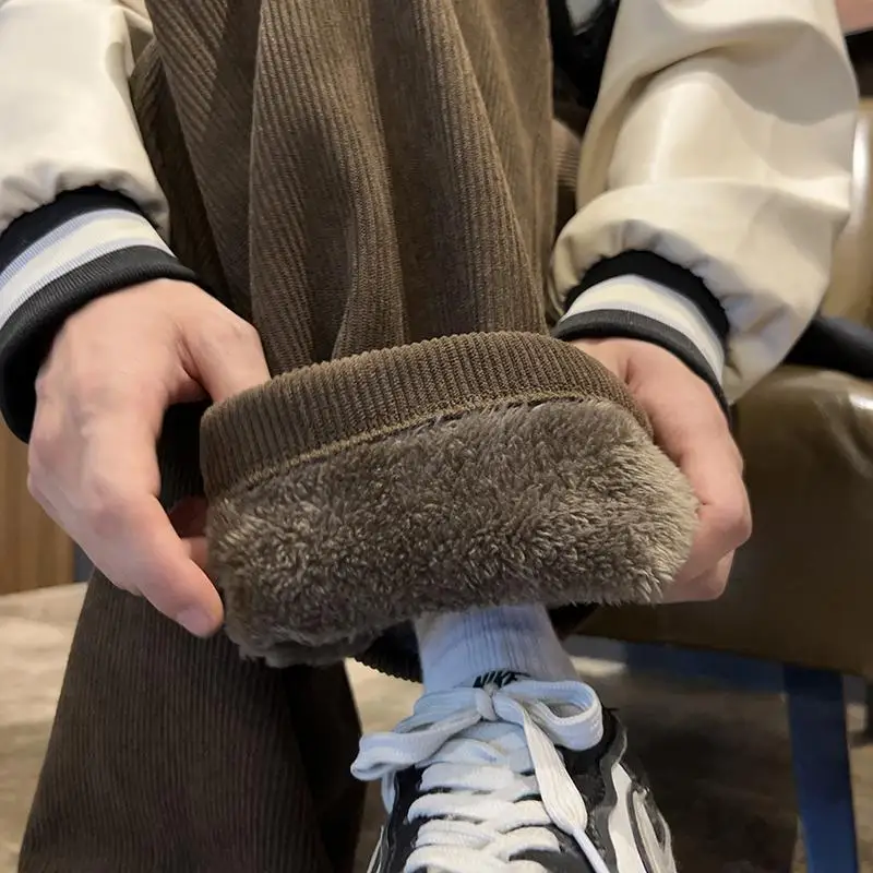 

Extra Thi Lamb Velvet Casual Pants Men's Autumn Winter Korean Sle Straight Corduroy Cotton Pants Warm Comfortable Loose Fit