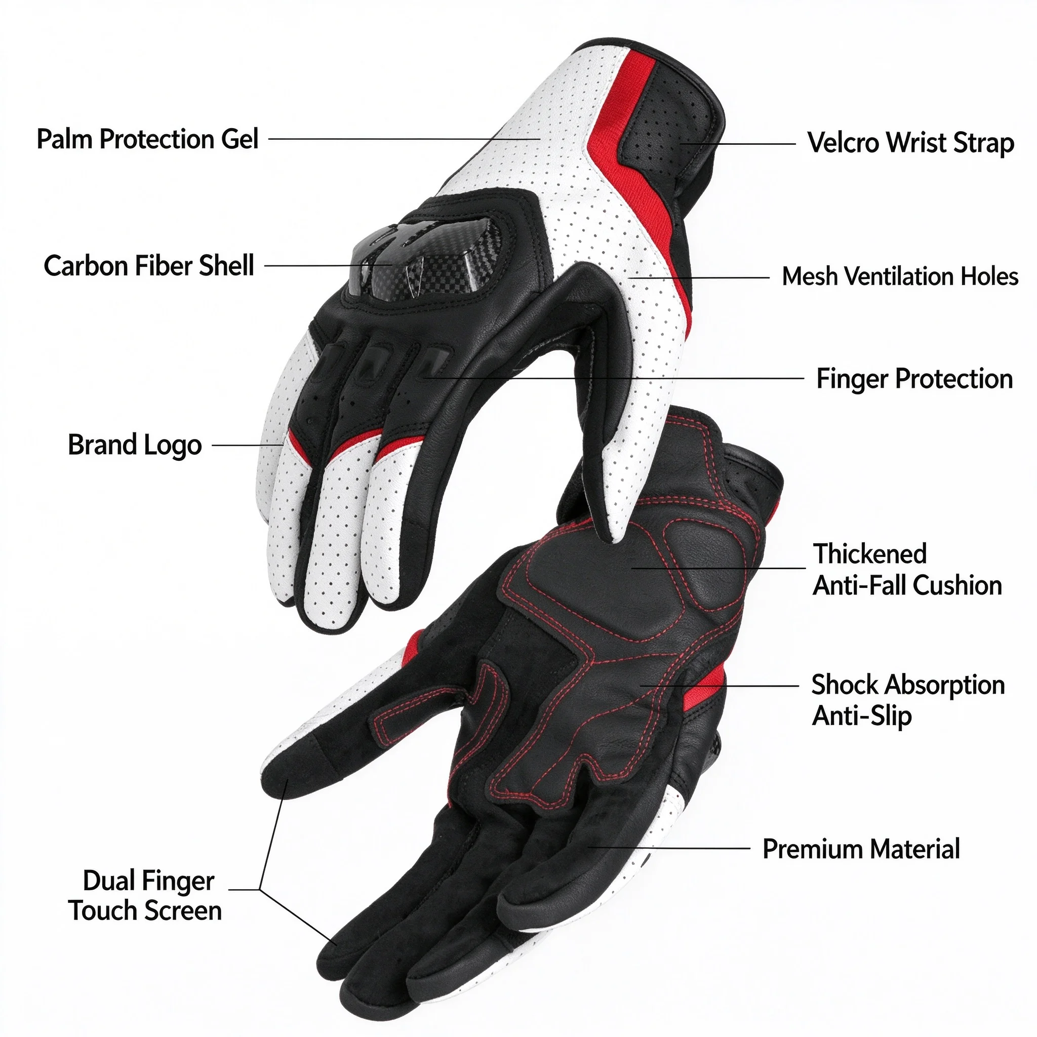 Motorcycle Gloves PU Leather Carbon Fiber Shell Touch Screen Anti-Slip Winter Fleece Summer Breathable Unisex Warm Riding Gloves