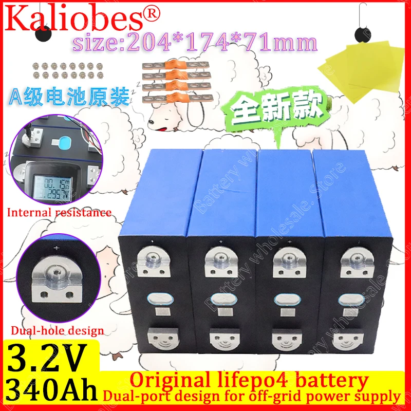 

Grade A 3.2V 340Ah lifepo4 Battery 12V 24V 48V Dual-Hole Thread Off-Grid Power Storage System for Camping and Boats 8000 cycles