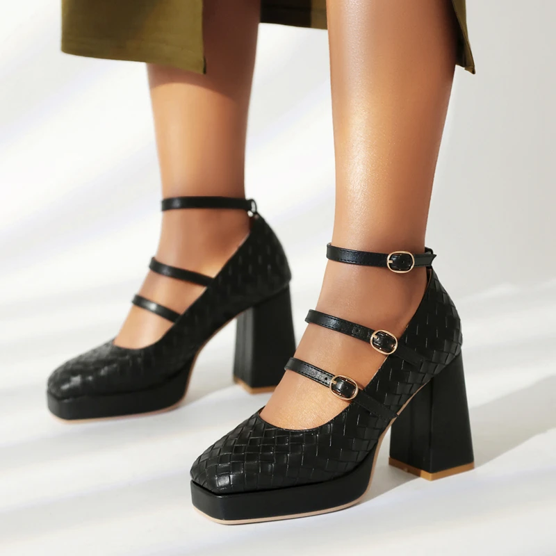 

Женские туфли Мэри Джейн из искусственной кожи специального дизайна, туфли Мэри Джейн на платформе с тремя пряжками и ремешком, женские вечерние туфли-лодочки на высоком каблуке