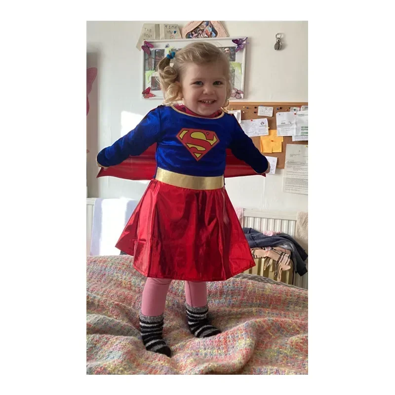

Day Carnival Kids Superhero Super Girls Cosplay Costumes Cloaks Party Dress Birthday Clothes Halloween
