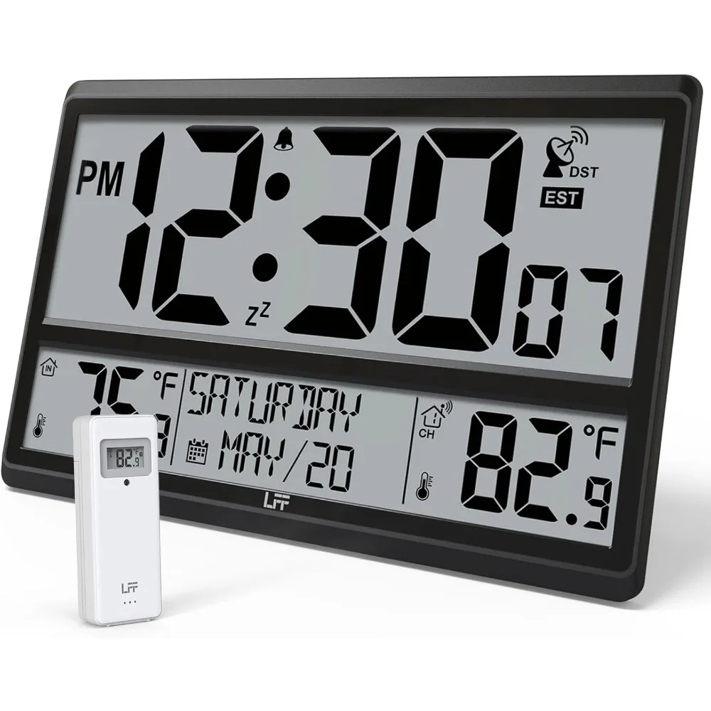 

Atomic Clock 4.5" Numbers, Atomic Wall Clock Never Needs Setting, Indoor Outdoor Temperature with Wireless Outdoor Sensor