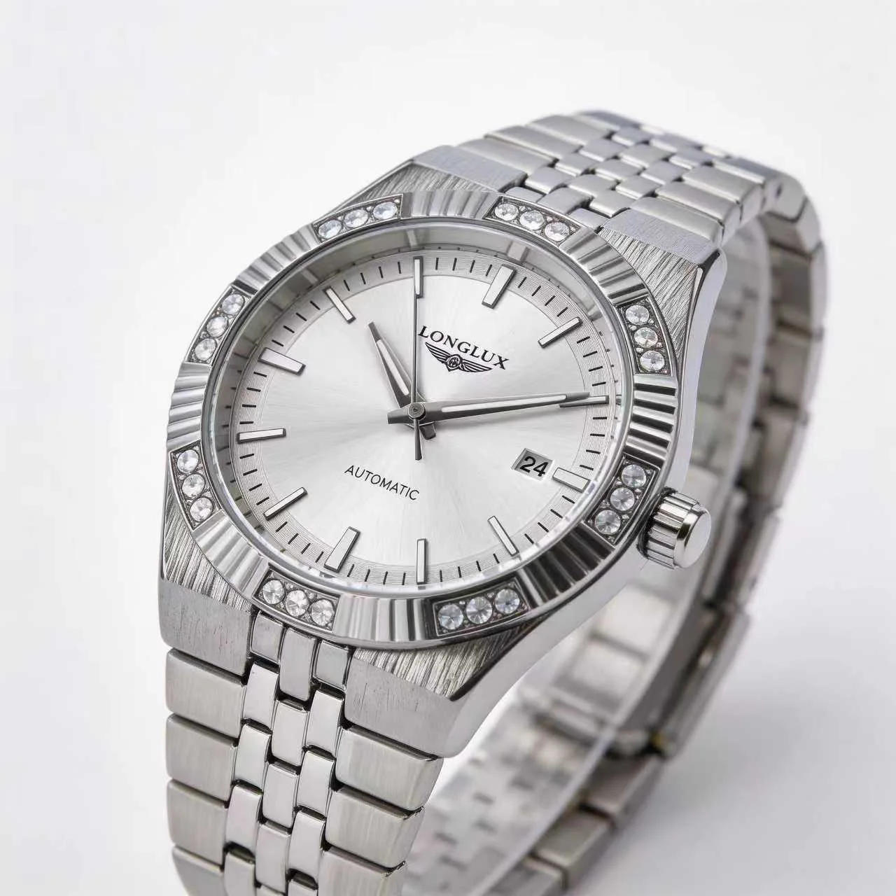 Men Automatic Watch Business Diamond Affordable Luxury Mechanical Watches Waterproof Stainless Steel Date Gift