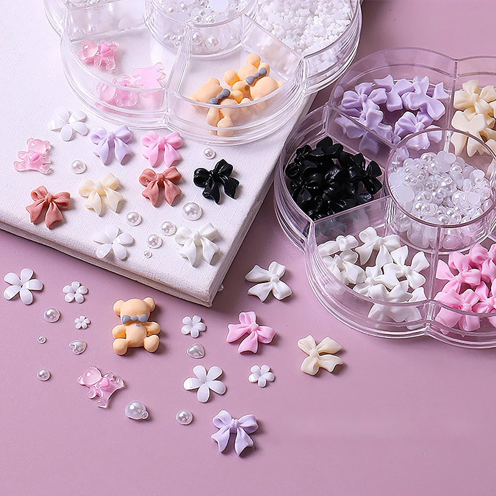 

7в1 красочные подвески для ногтей с бантом, черно-белый жемчуг с бантом, украшения для маникюра, 3D аксессуары «сделай сам», ремесла, детали для нескольких ногтей