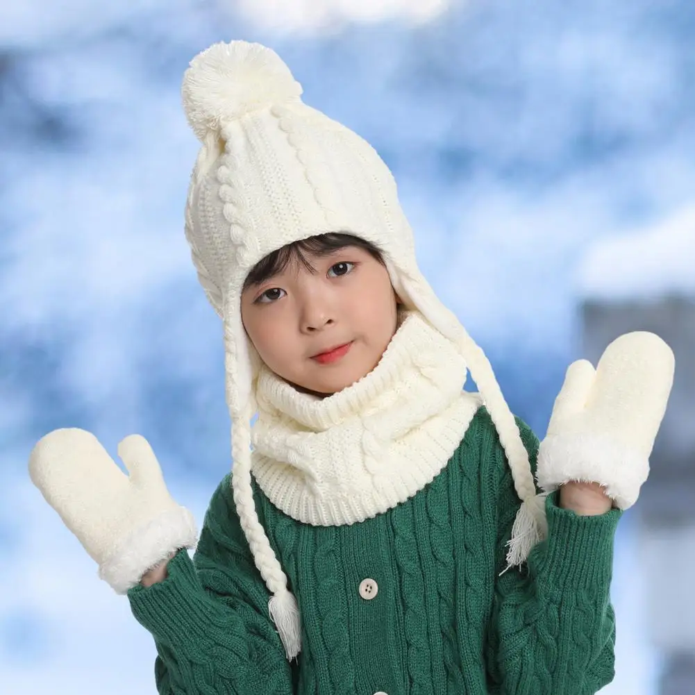 Berretto addensato per climi freddi caldo antivento per bambini cappello sciarpa Set di guanti con decorazioni a sfera in peluche Cozy Outdoor Neck Cover per ragazzi