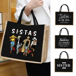 Burlap Shopping Bags Vintage Jute Imitation Sacks Linen Bag Beach  Laminated Bag Sister Series Reusable Grocery Storage Pounch