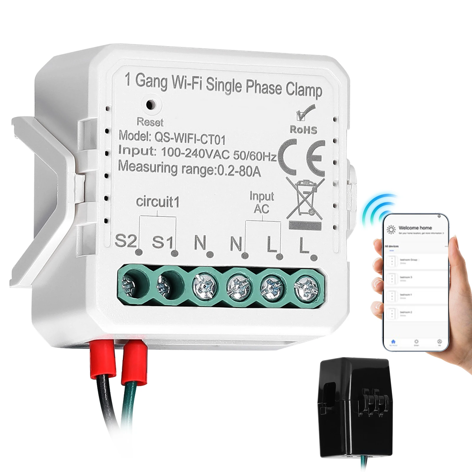 

Умный счетчик электроэнергии Tuya WiFi 2 Gang 80A, однофазный, с зажимным трансформатором тока, двунаправленный, для солнечных батарей, управление через мобильное приложение