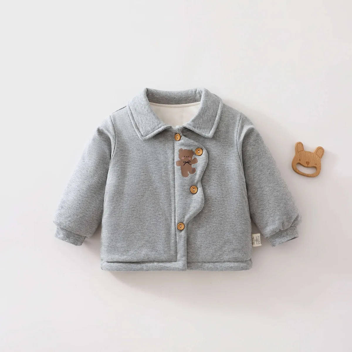 Baby Winter Padded Coat Soft Cotton Warm Jacket Toddler Kids Cartoon Bear Printed Turn Down Collar Outerwear Clothes Unisex 0-2T