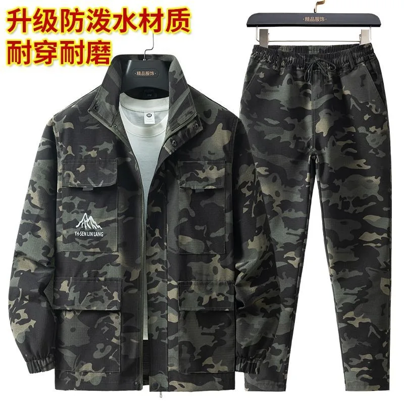 Men Water Repellent Camo Workwear Set Wear Resistant Dirty Proof Construction Auto Repair Carpenter Labor Work Suit