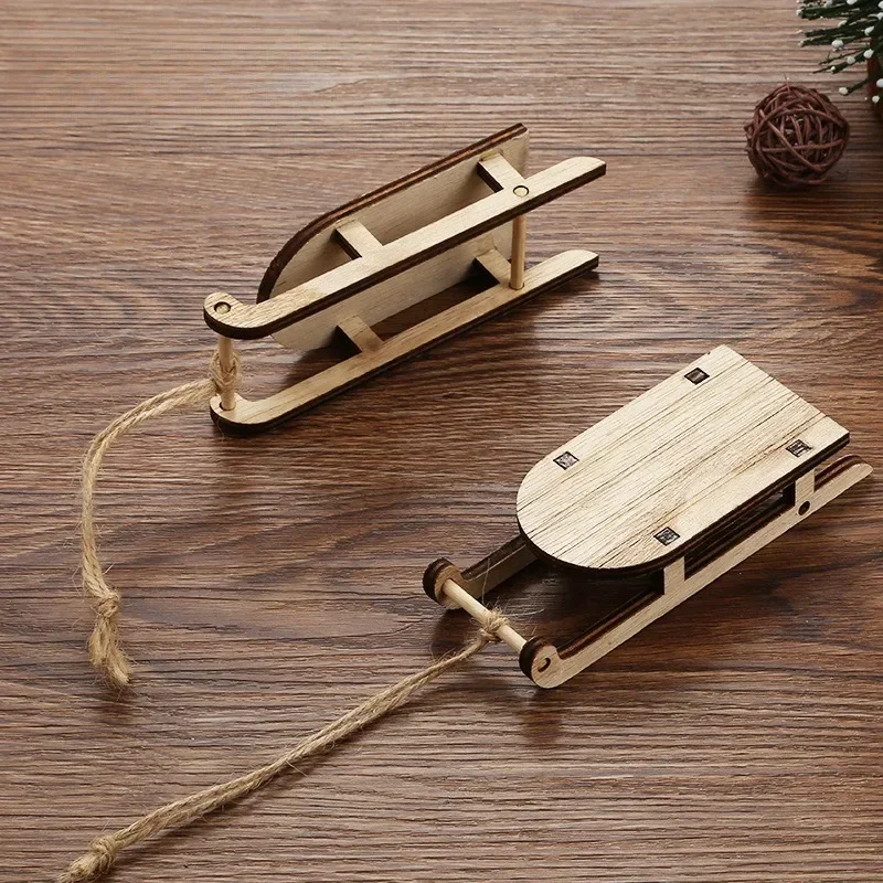 1 Pcs Christmas Decorative Crafts Christmas Sleigh Wooden Home Office Decorations Wooden Personalized Log Sled