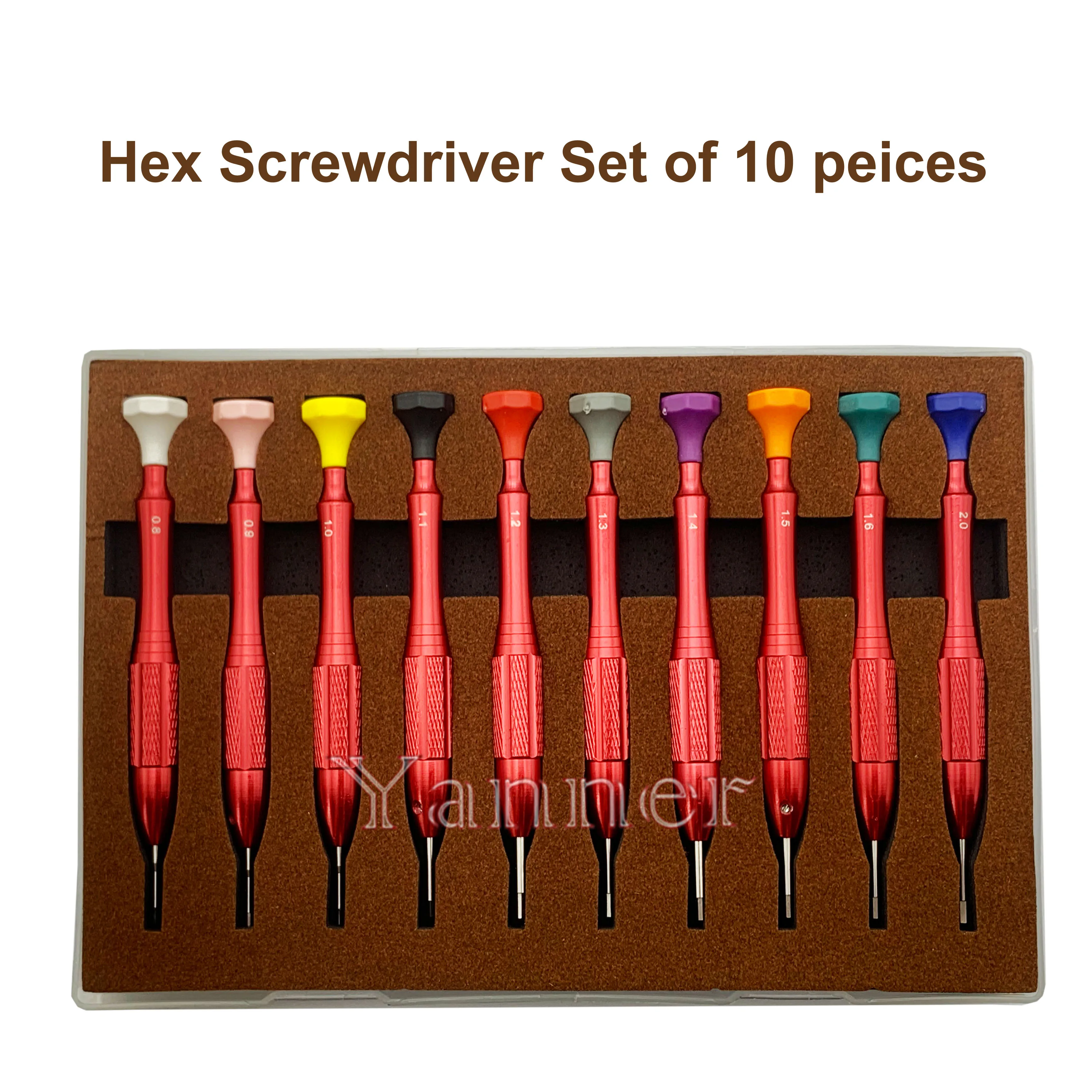 10 Pcs Precision Hex Screwdriver with High Quality Professional Watchmaker Tools 0.8-2.0mm Hexagonal Blade screwdriver