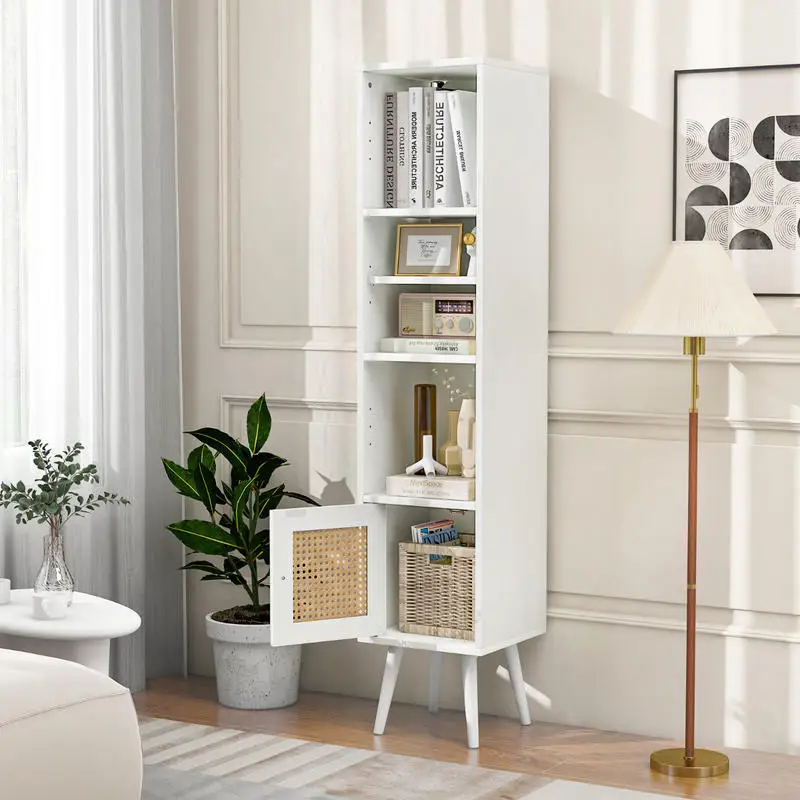 

4 Tiers Rattan Storage Cabinet with Slim Design-White