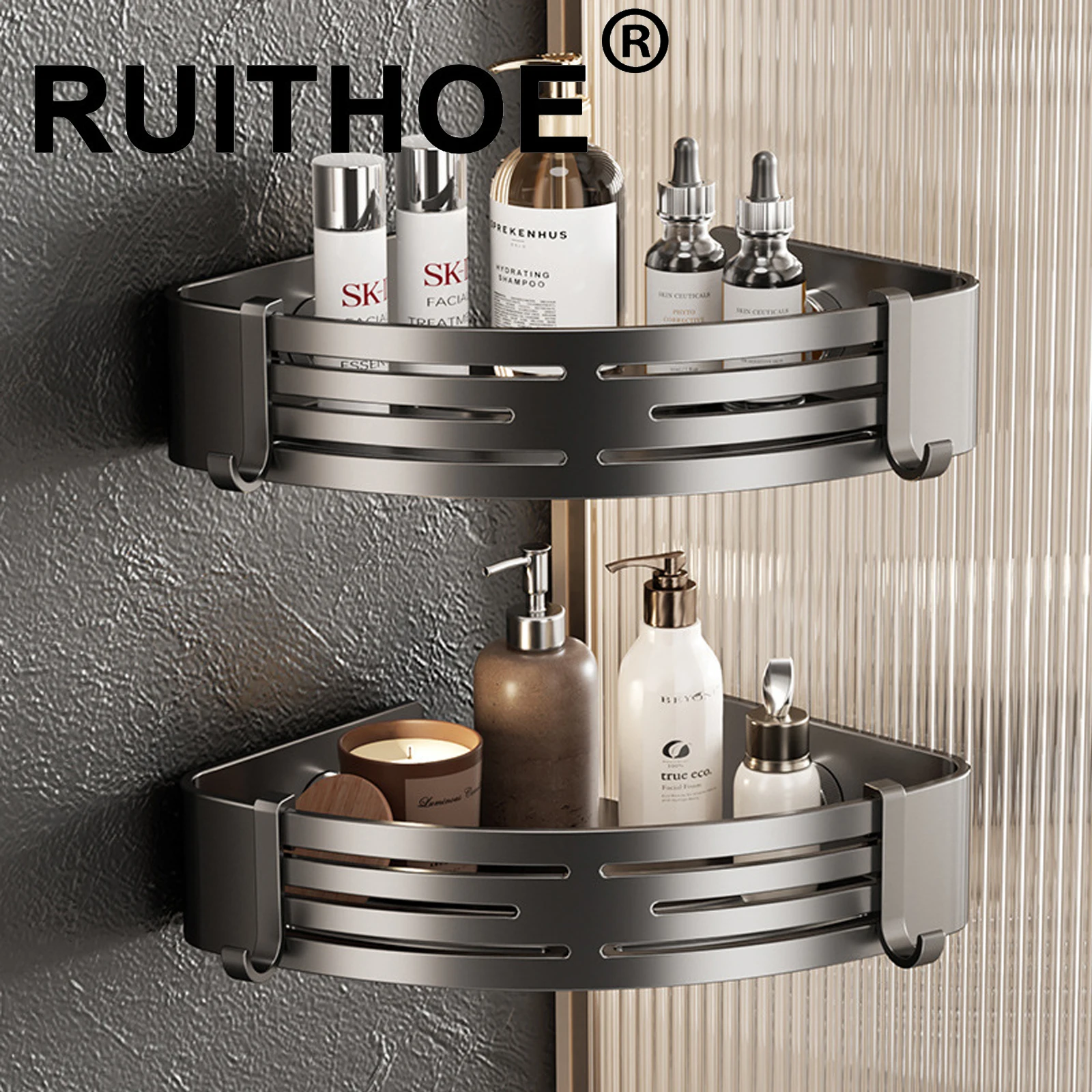 Shower Corner Rack Bathroom Shelf Wall Mounted for Shower Shampoo Bottle Orangizer Storage Punch-free Bathroom Accessories