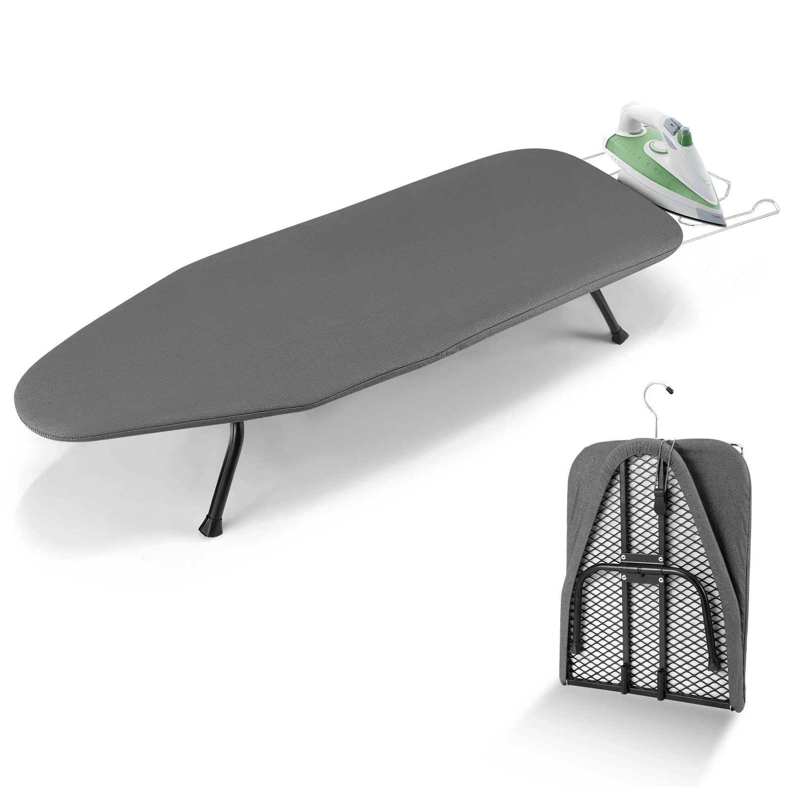 Tabla de planchar plegable con soporte para plancha, tabla de planchar pequeña portátil de sobremesa con patas antideslizantes para el hogar y viajes