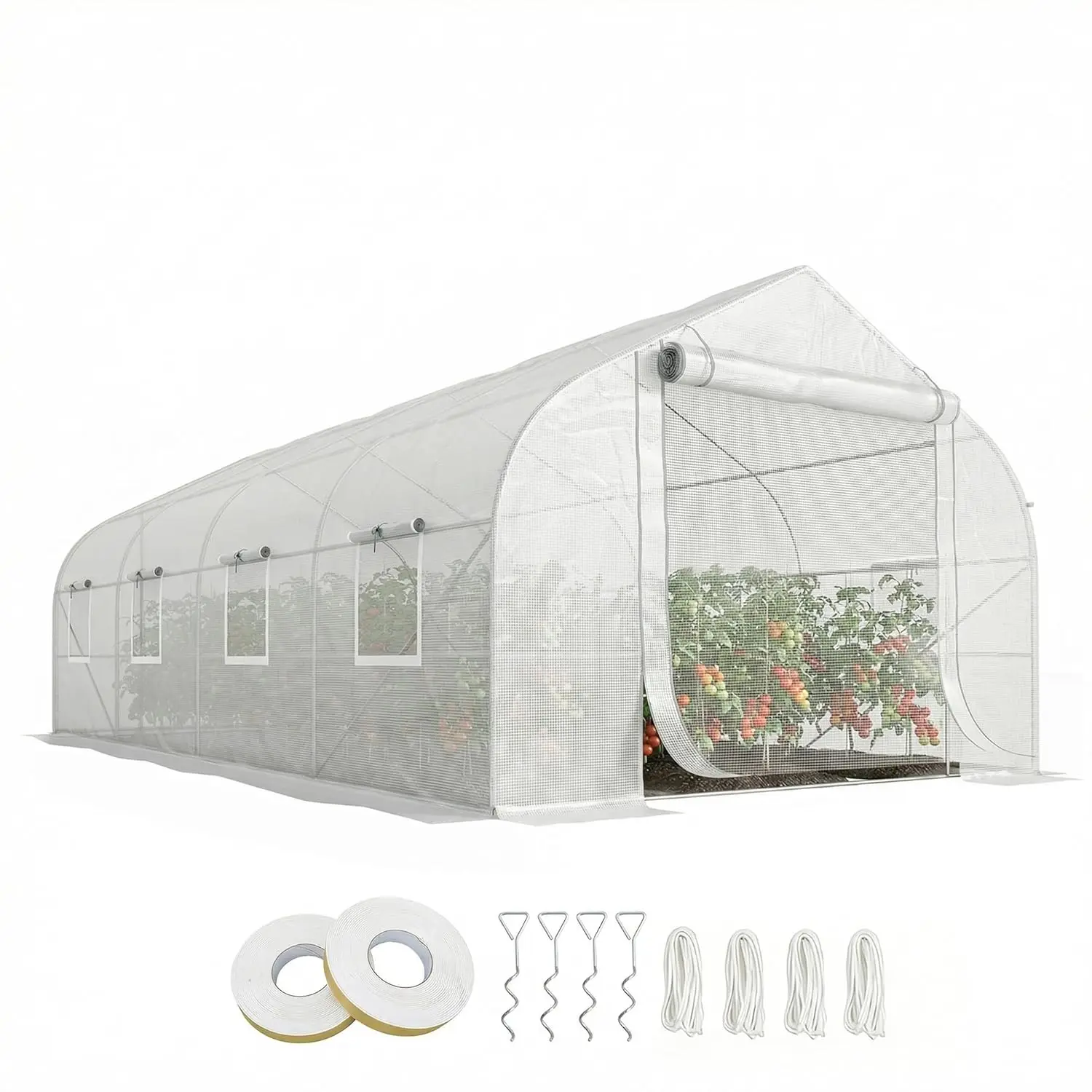 

20x10x7 Walk-in Greenhouse Galvanized Steel Frame Zippered Door 6 Windows White, Custom