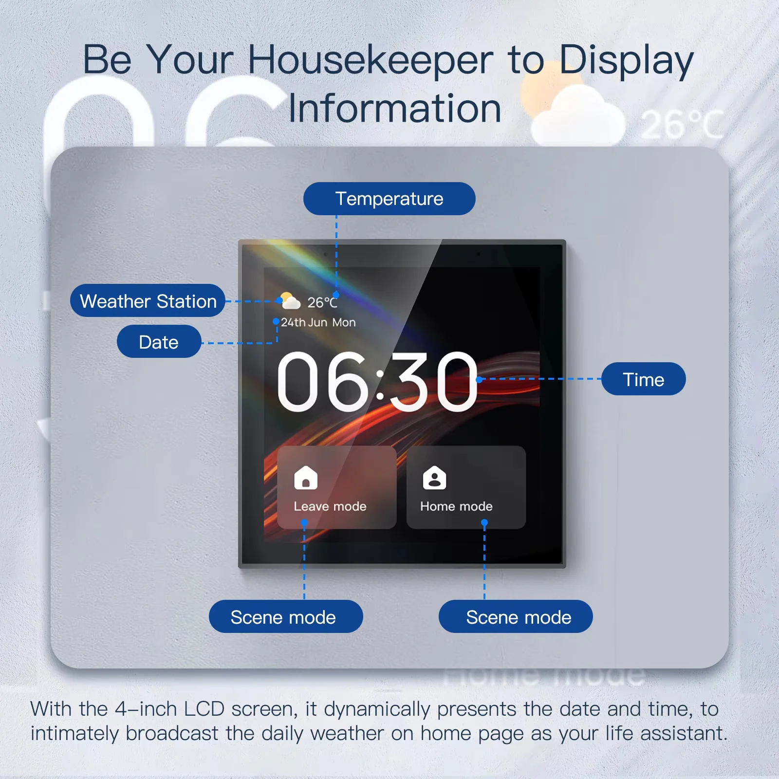 MOES Wifi Touch Center Control Panel，Tuya Screen， Bulid in Alexa Voice Control & ZigBee Gateway For Smart Scenes 4 Inches