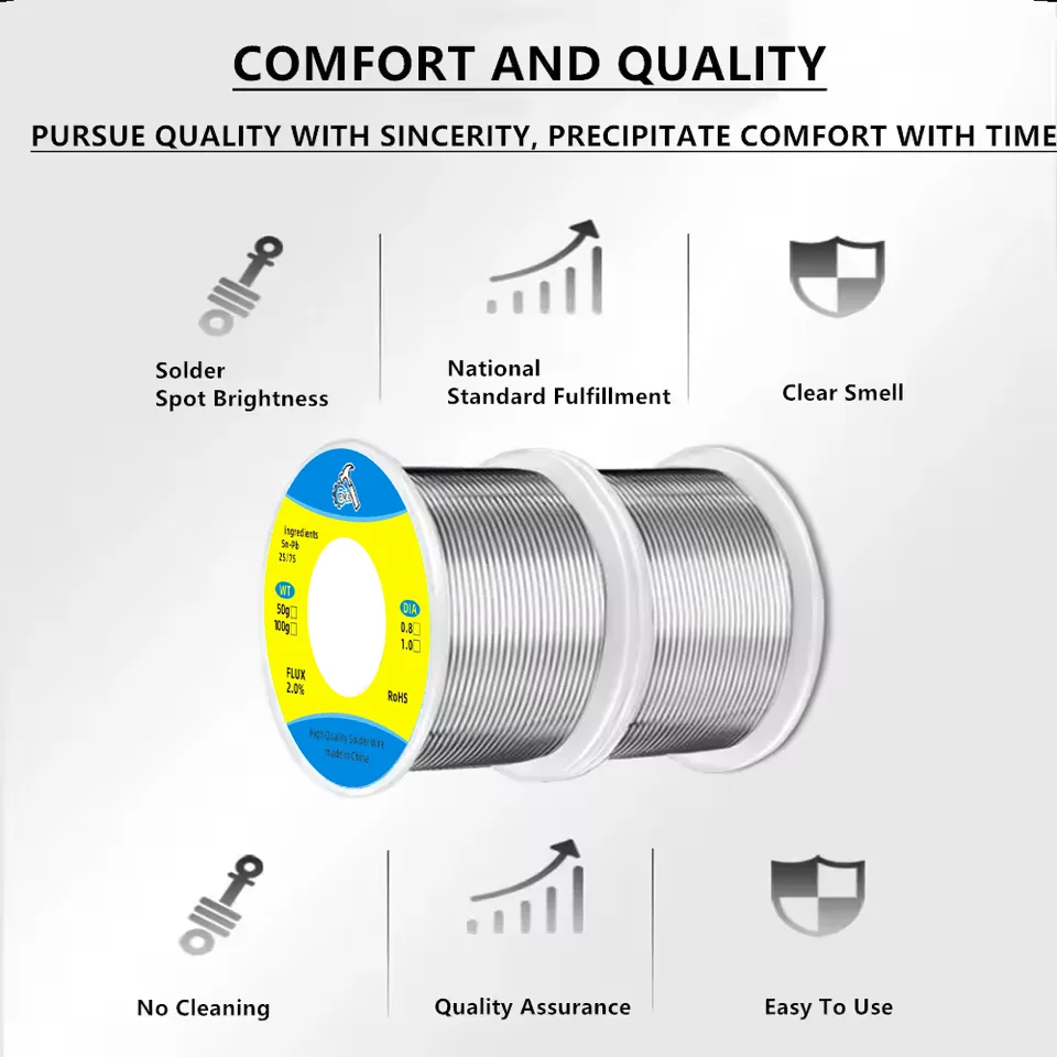 0.8/1.0mm 100g/200/500g Electronic Soldering Tin Wire Tin Melt Rosin Core Solder Soldering Wire Roll FLUX2.0% Low Temperature