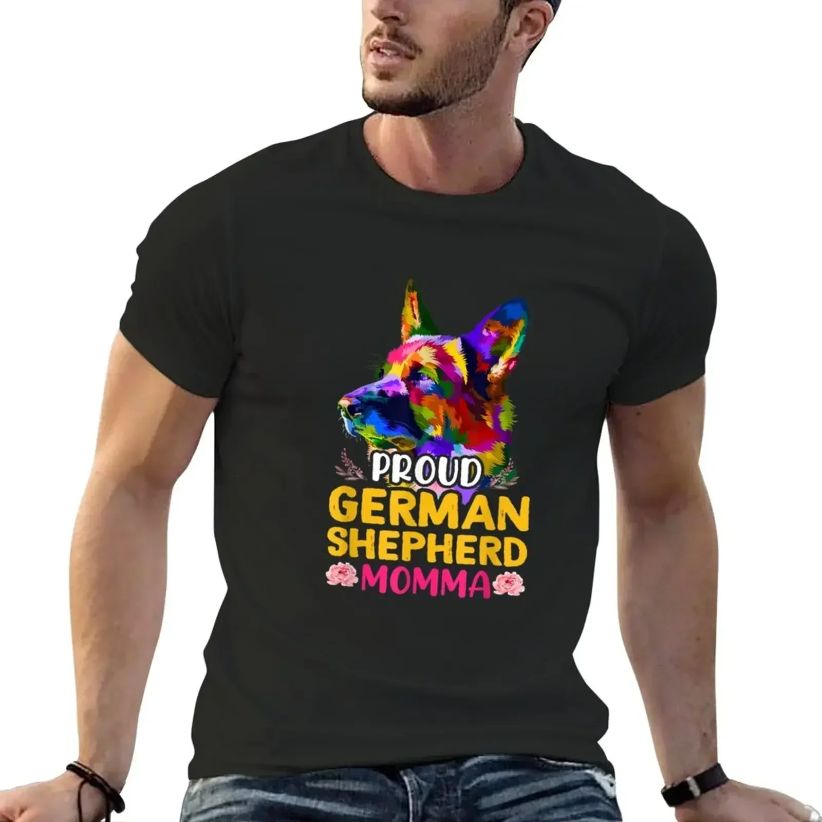 German Shepherd Mom Flowers T-Shirt designer shirts boys whites clothes for men