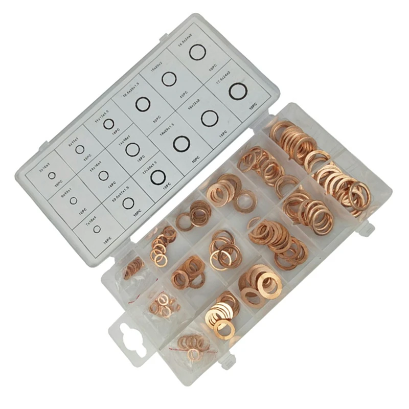 150Pcs Copper Gasket Oil Seal Box O-Type Seal Gasket Mechanical Seal Adhesive Seal Oil Cleaning Machine Combination Kit