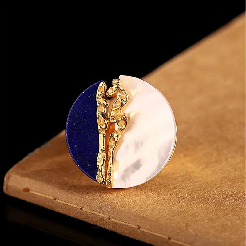 

Кольца с большими пуговицами Uglyless, женские преувеличенные модные квадратные круглые кольца, толстые позолоченные кольца из серебра 925 пробы с лазуритом