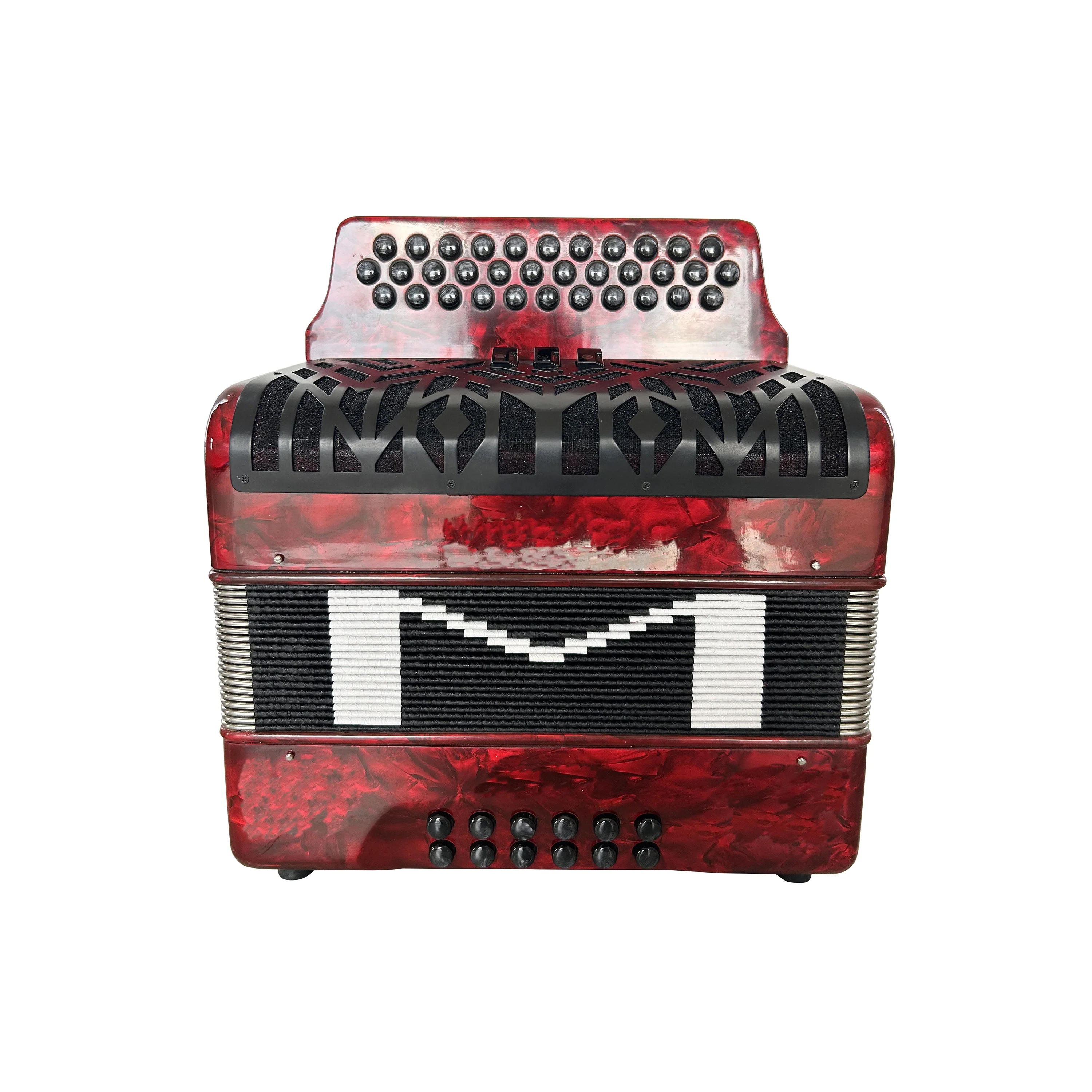 Professional High Quality 12-Bass 34-Button Diatonic Accordion in Red Celluloid Compact Style Wood Material JB3412A