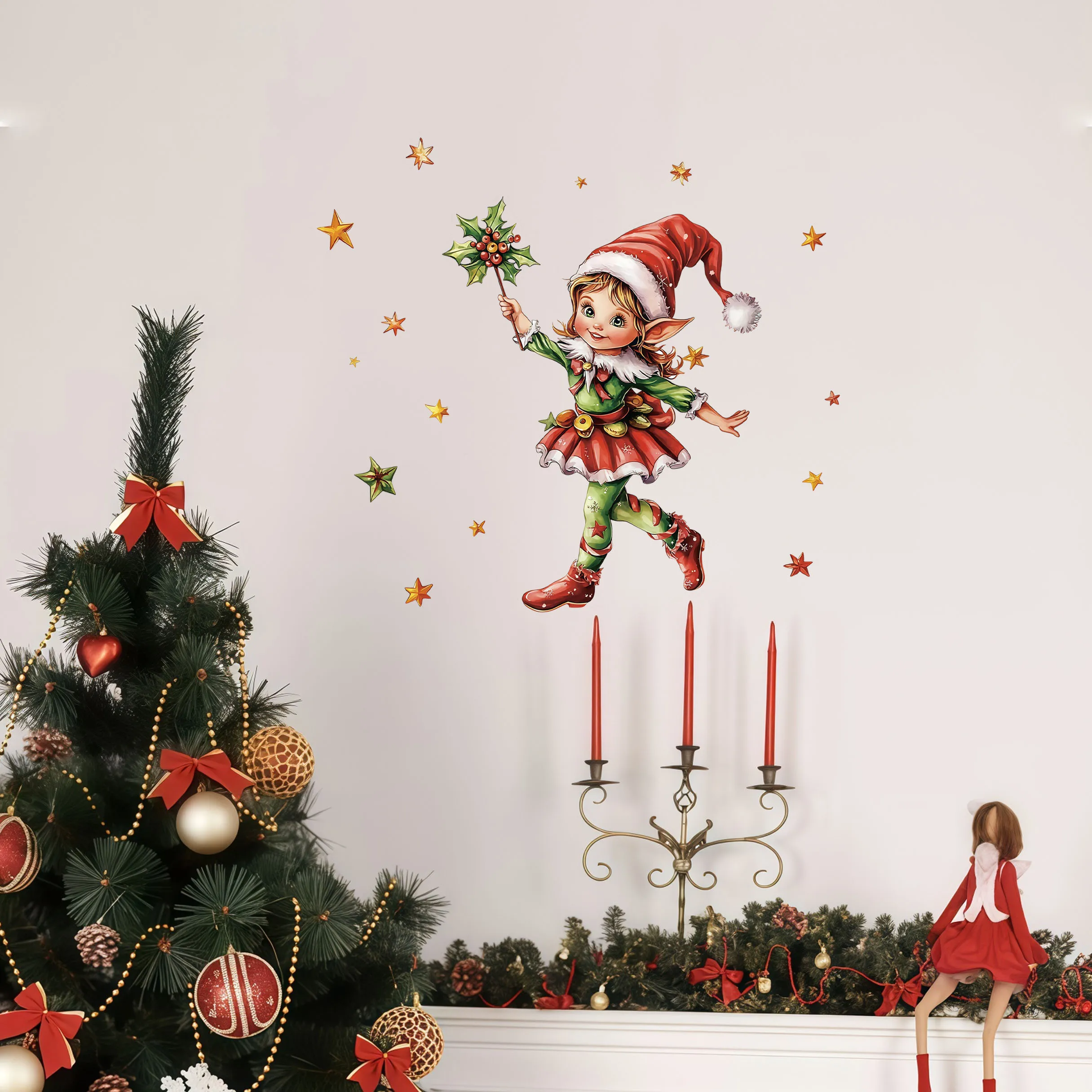 New Creative Elf Christmas Festival Stickers Room Living Room Bathroom Bedroom Wall Ceramic Tile Beautification Decoration Color