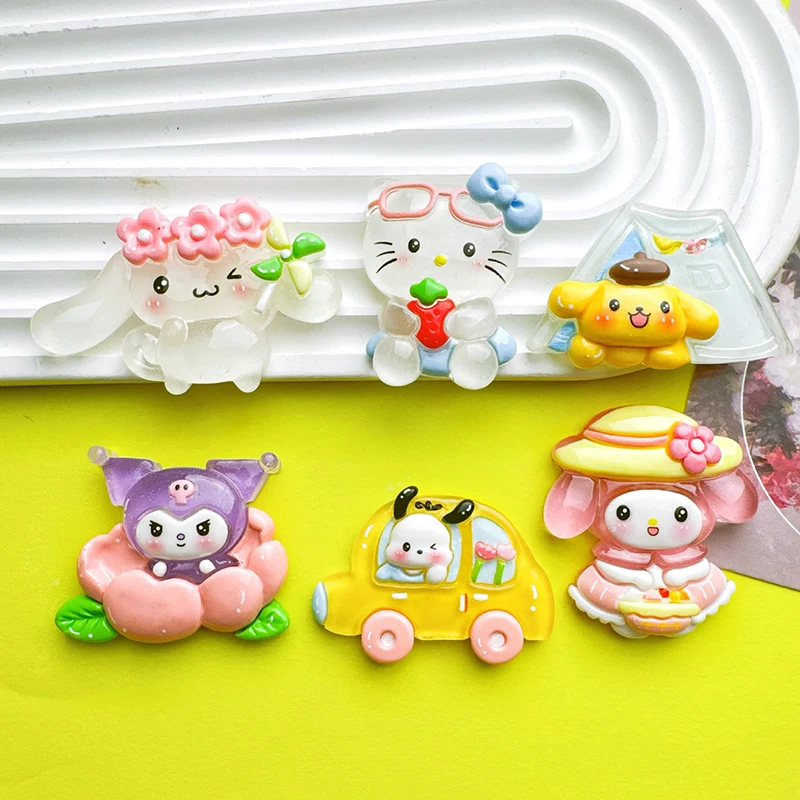 1Pcs Noctilucent Sanrio Series Hello Kitty Cinnamoroll Pochacco Handmade Resin Accessories Cream Gum Handmade Headrope Ornament