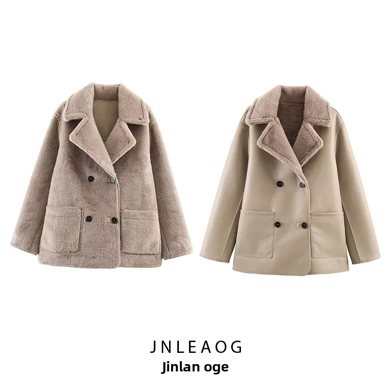 

JNLEAOG Autumn New Faionable Double-Sided Two-Way Wear Women's Coat Jaet Versatile Polyester Stand Fit Long Sve