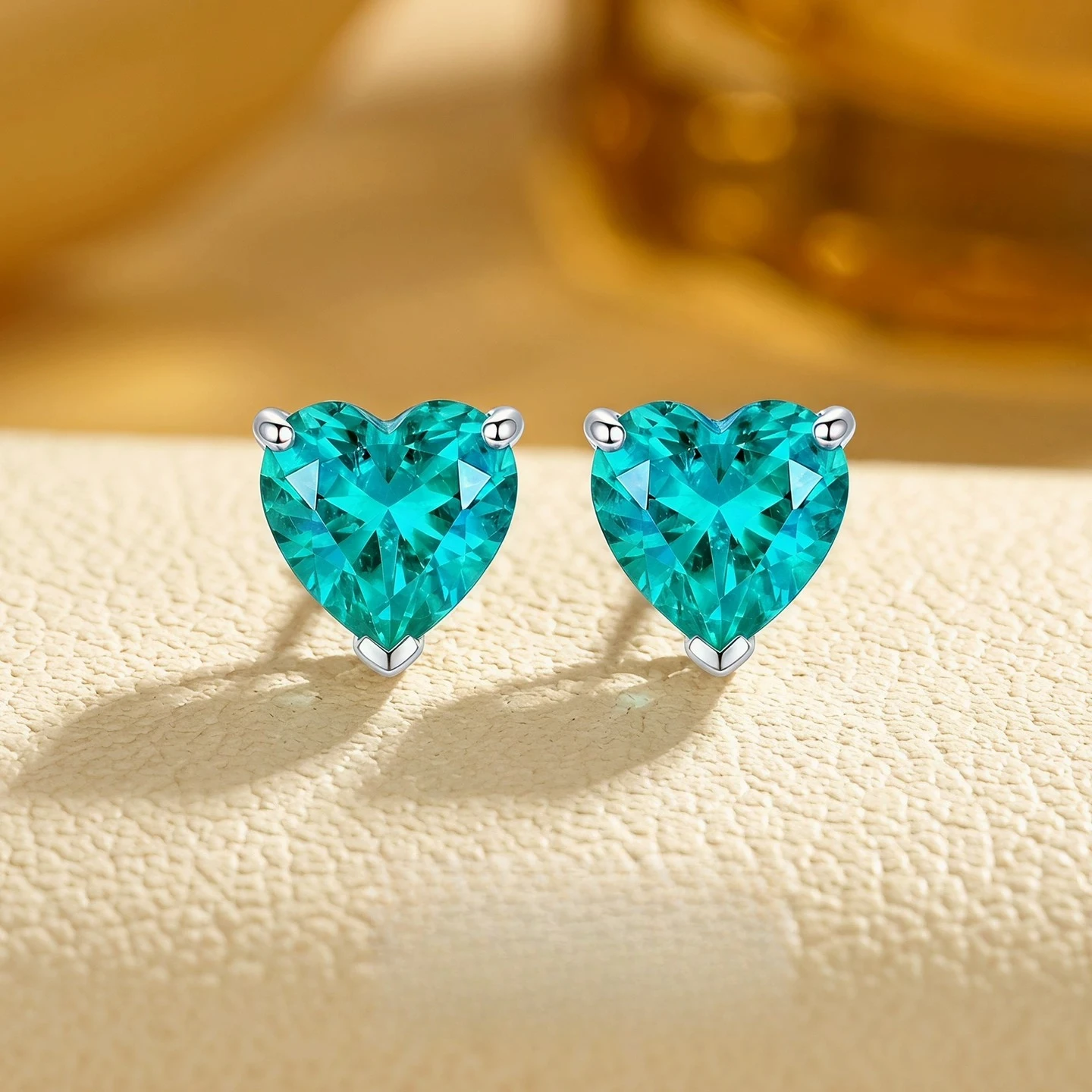 S925 Silver Ear Nail Paraiba Color 6 * 6mm Heart Shaped Zircon Inlaid Fashion Love Women's Jewelry view 2