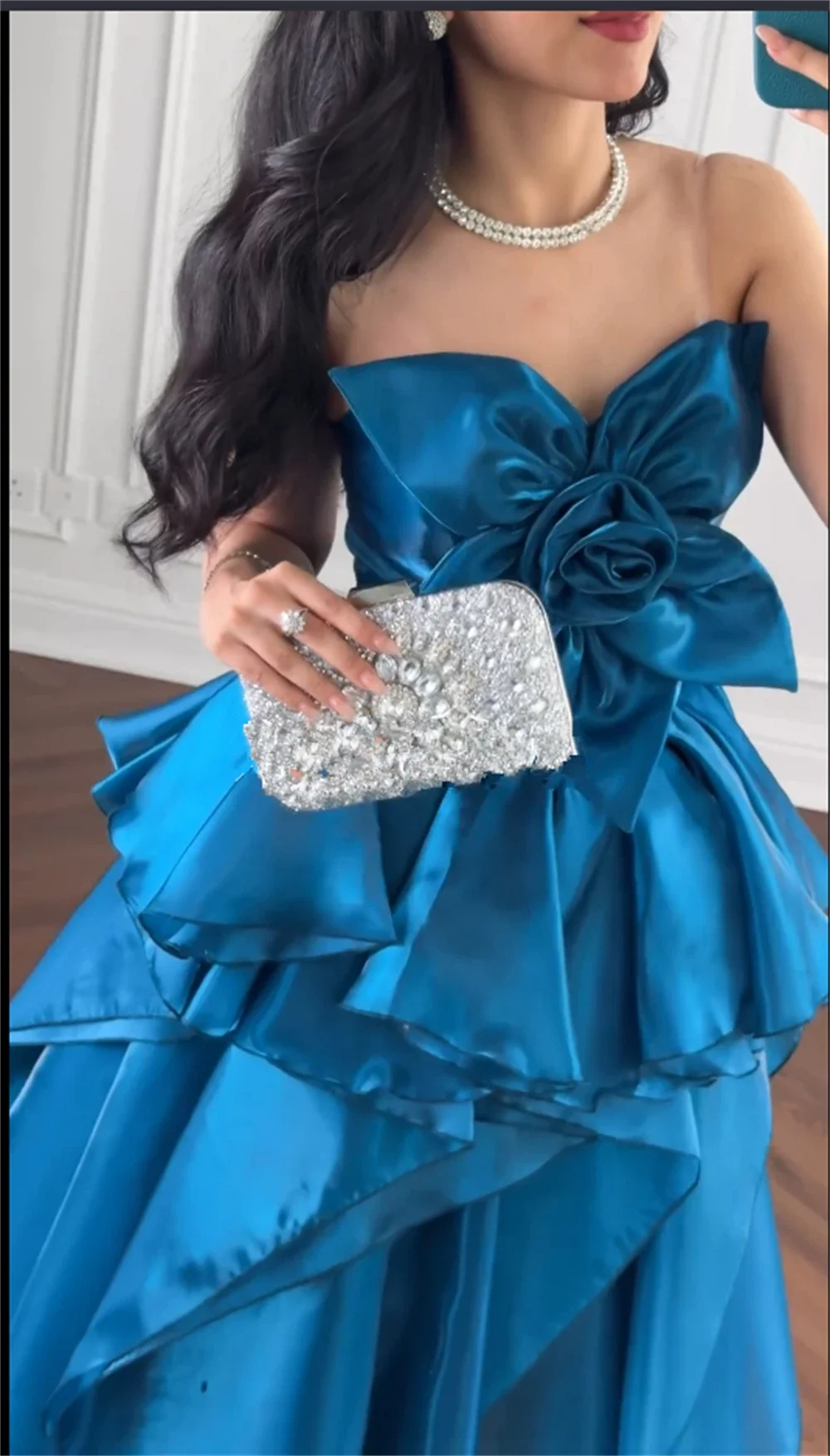 Customized Saudi Arabia Evening Dress Prom Strapless A-line Floor Length Skirts 3D Flower Sleeveless Bespoke Occasion Dresses Fo