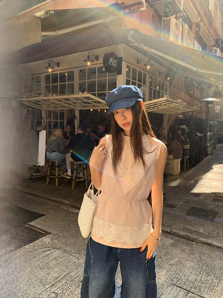 

Женский топ Ranwear Deconstructed с эффектом многослойности, украшенный кружевом и бретелями, уникальный стиль, полиэстер