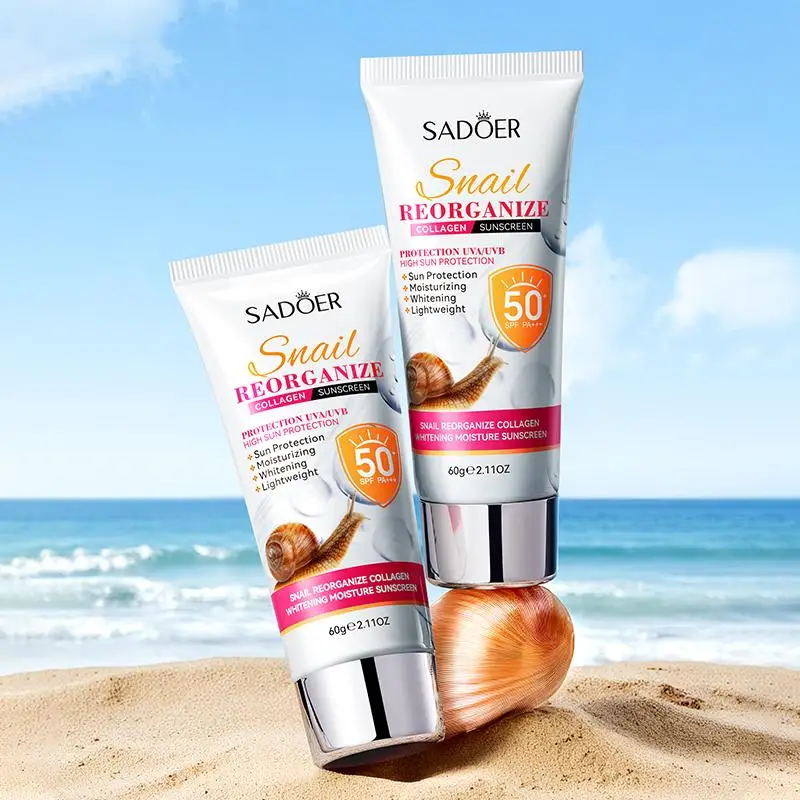 

SADOER Snail Recombinant Collagen Отбеливающий увлажняющий солнцезащитный крем SPF50 + PA +++ Изолирующая косметика для лица Мягкий солнцезащитный крем