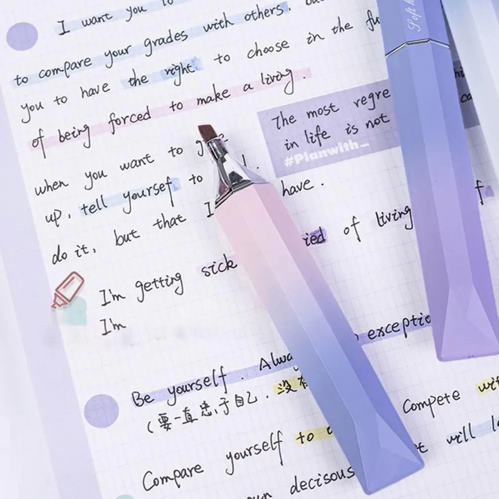 ปากกาไฮไลท์หัวสิ่วปากกาเน้นข้อความ4ชิ้นแบบพกพาไม่ทำให้เลือดแห้งเร็วอุปกรณ์สำนักงานโรงเรียน