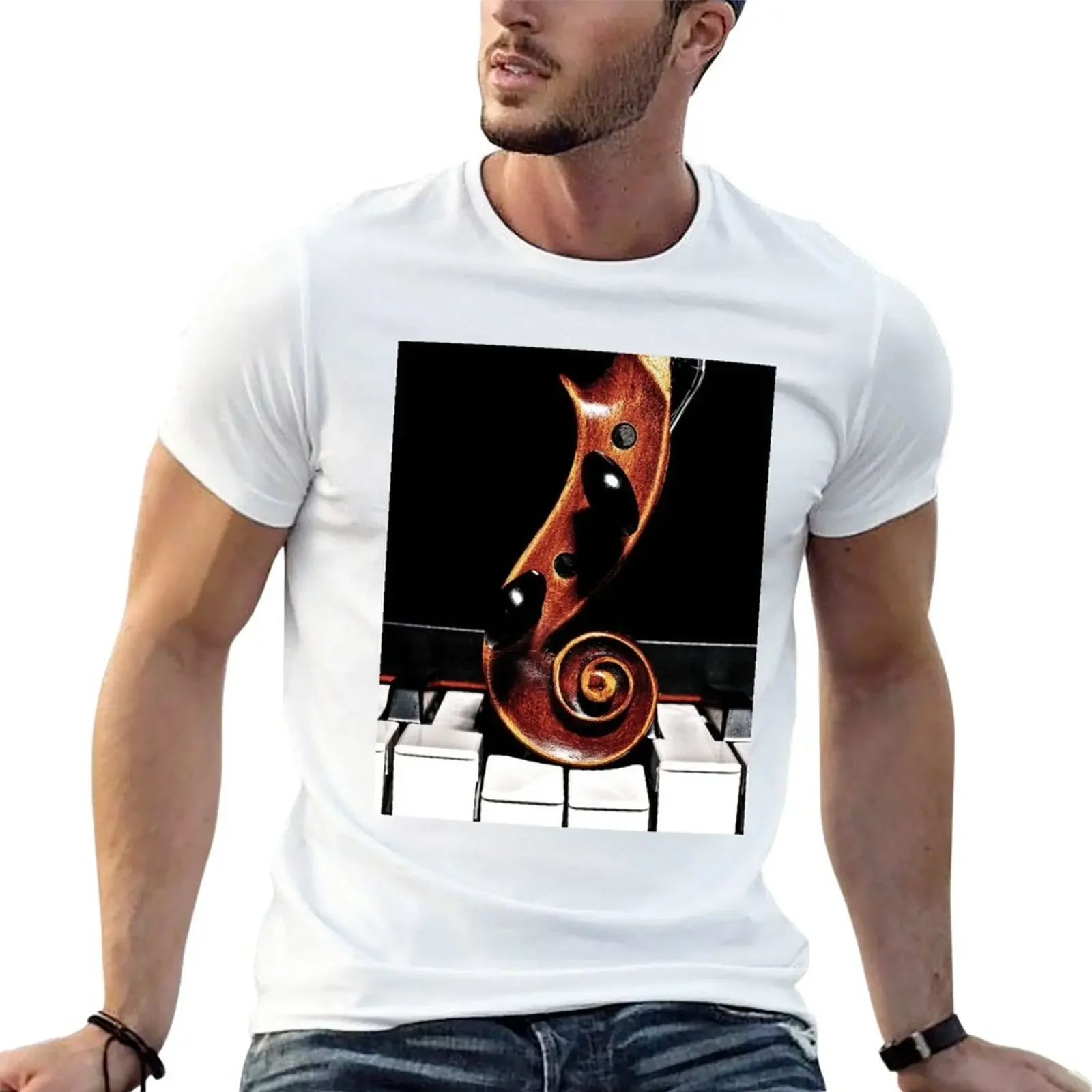 Violin and Piano Keys Artistic Photograph T-Shirt vintage clothes sports fans kawaii clothes mens graphic t-shirts pack