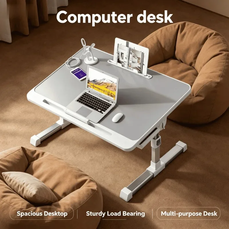 Compact Height Adjustable Student Dormitory Bedroom Office Desk - Portable Folding Laptop Bed Study Table for Computer Workstati