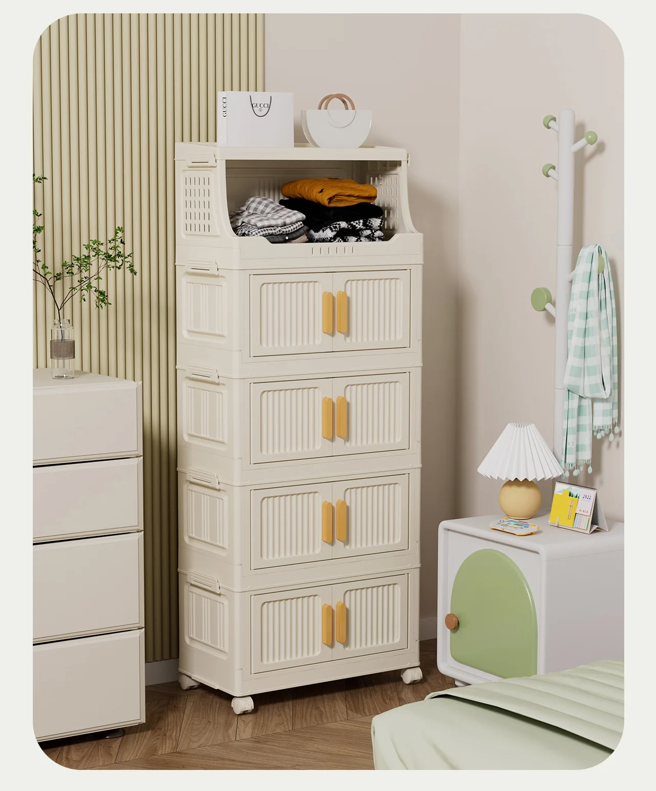 & Multi-layer Plastic  45/50 Wide  Foldable Storage Cabinet  Bedroom Bathroom Kitchen