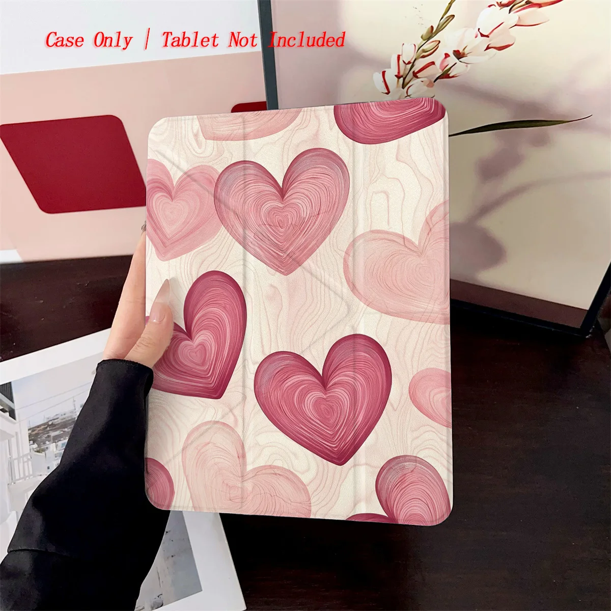 Sweet Y-Fold Acrylic Pink Hearts iPad Case For Apple iPad Pro 11/12.9 Air 3/4/5 Mini 5/6 8th-10th Gen Cover