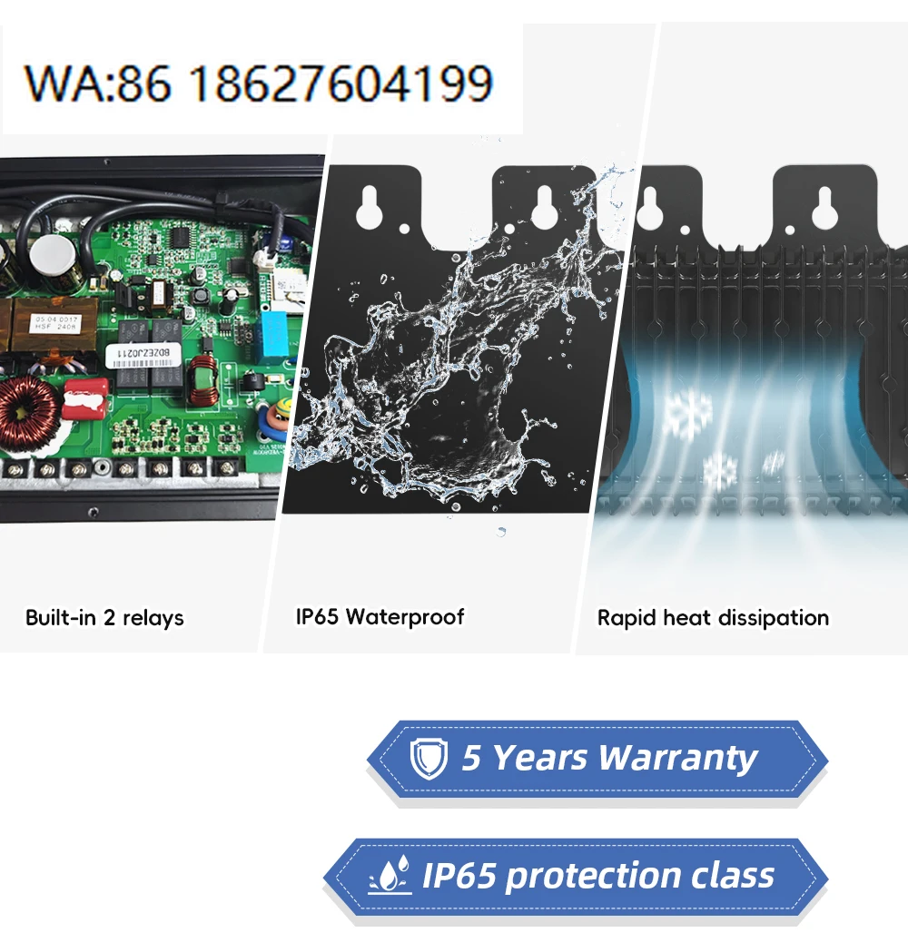 800W VDE Certified Zero Feed In Grid Tie Micro Inverter  WiFi Smart Control IP66 Waterproof Single Phase PV System