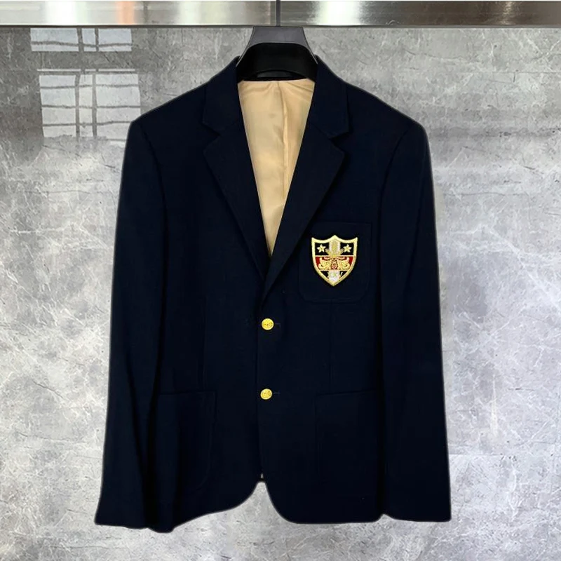 Slim Fit Badge Embroidered Trendy Jacket Suit Collar High Quality Blazer Men Night Show Men Korean Fashion Stylist Blazer