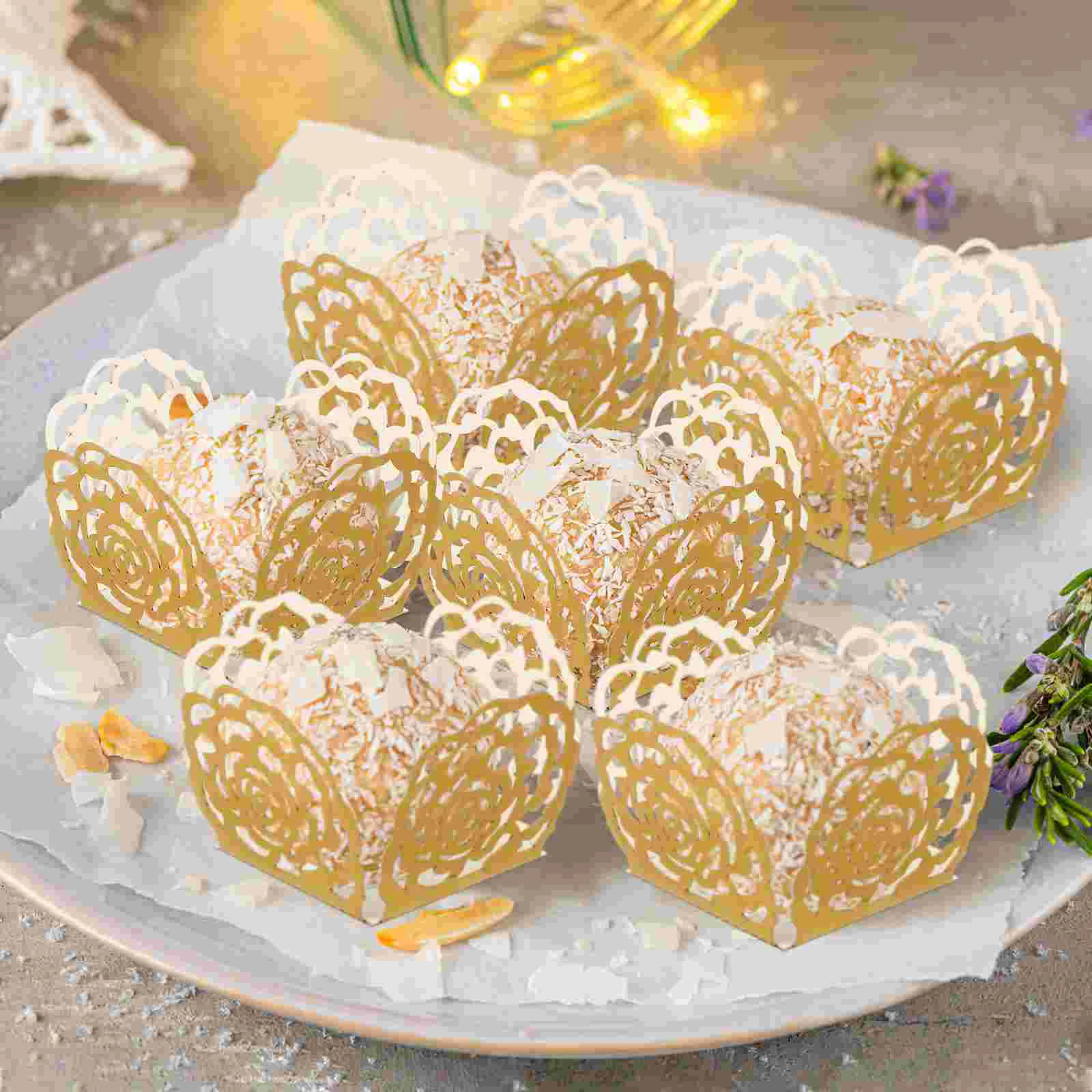 

50 Pcs Chocolate Tray Cupcake Liners Paper Truffle Wrappers Gold Decor Red Lining for Christmas Mini Flower Bride